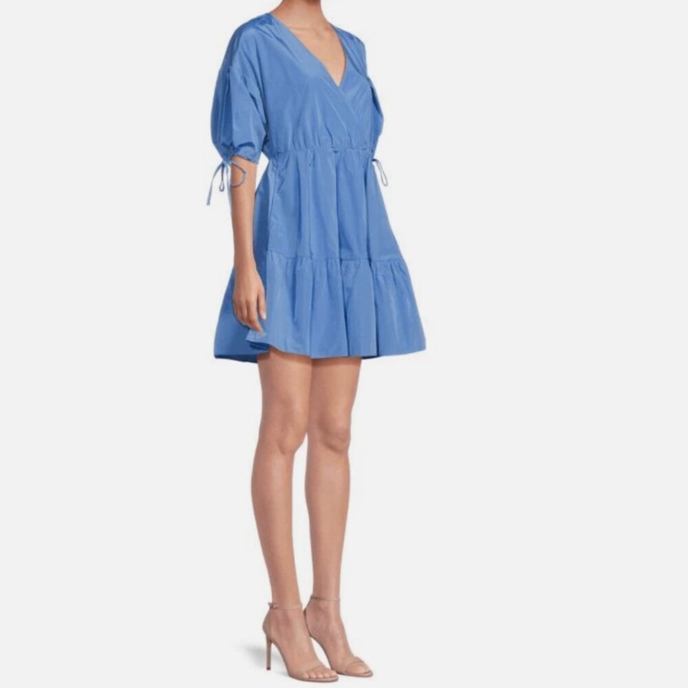 TED BAKER Suza Puff Sleeve Tiered Dress in Light Blue 3 - Picture 3 of 6